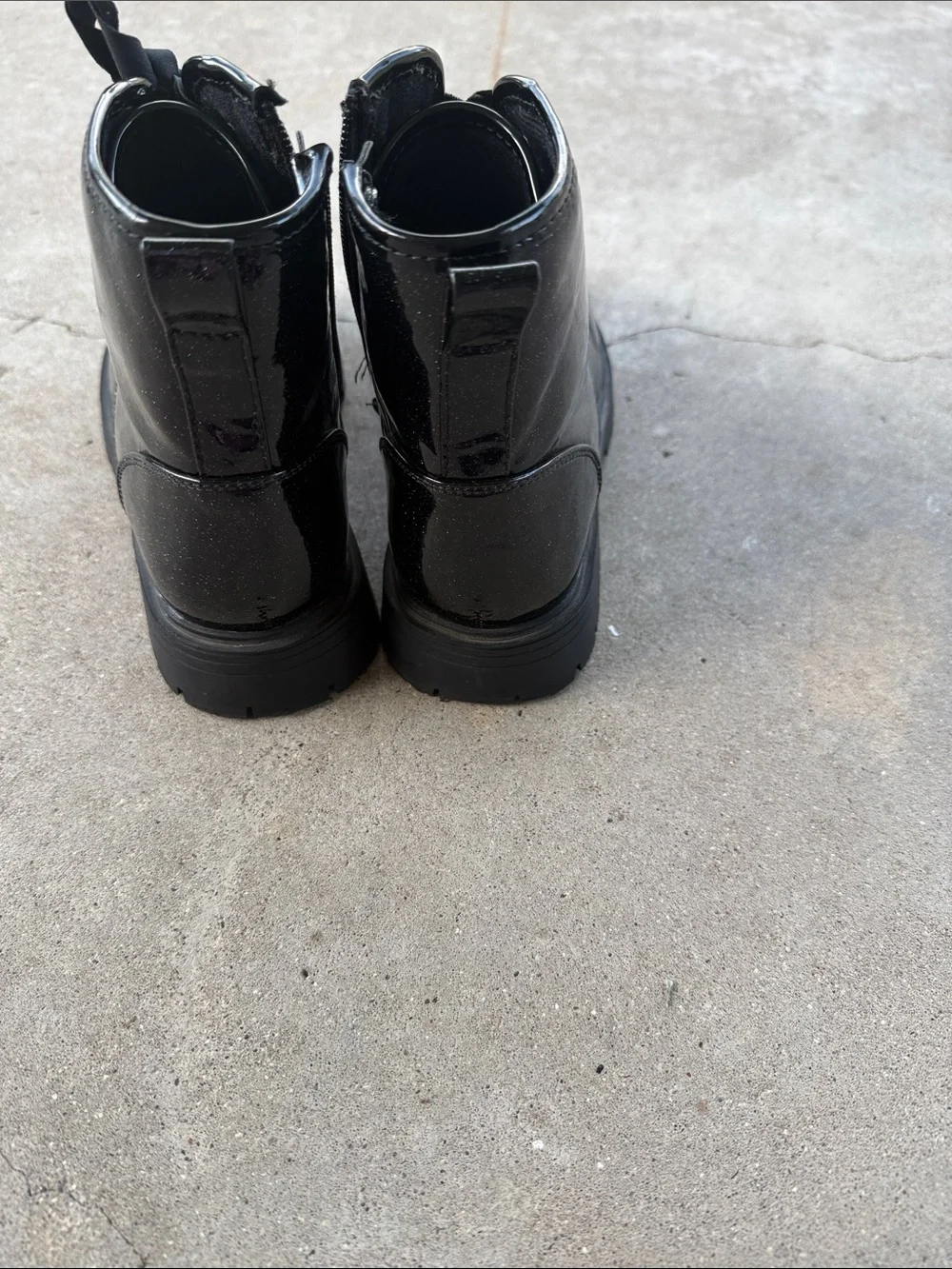 Kids Black Patent Combat Boots